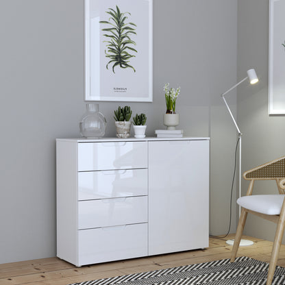 Serena 4 Chest of Drawers 1 Door in White/White High Gloss