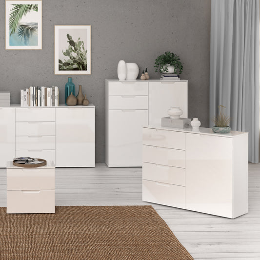 Serena 4 Chest of Drawers 1 Door in White/White High Gloss