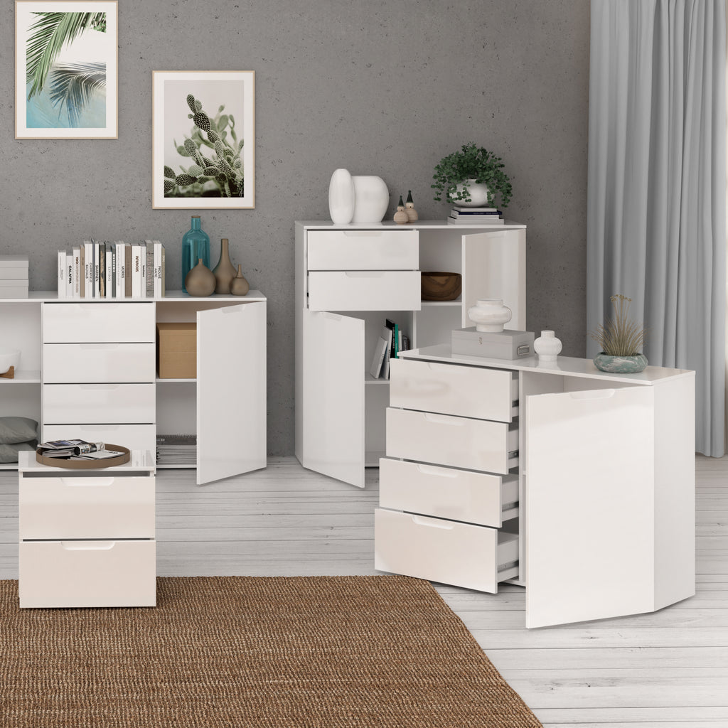 Serena 4 Chest of Drawers 1 Door in White/White High Gloss