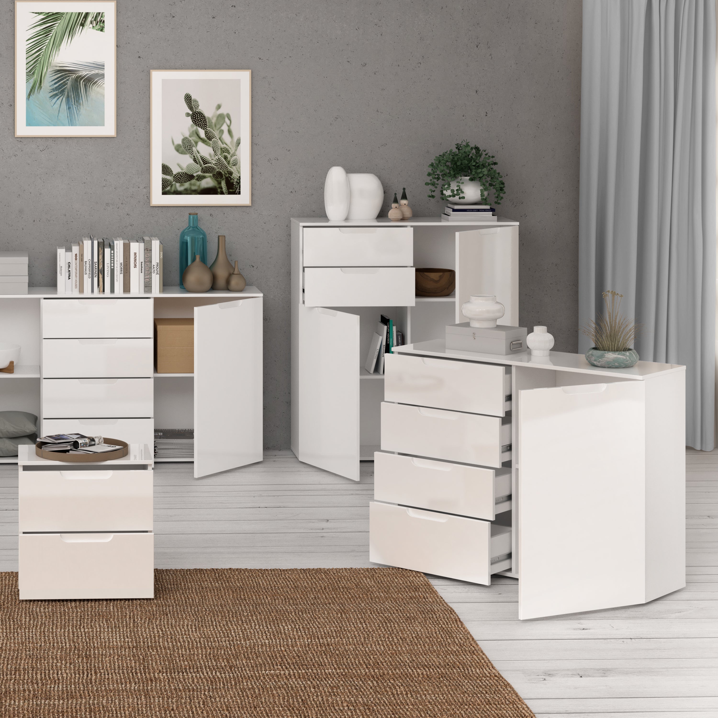 Serena 4 Chest of Drawers 1 Door in White/White High Gloss