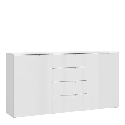 Serena Wide Chest of 4 Drawers and 2 Doors in White/White High Gloss