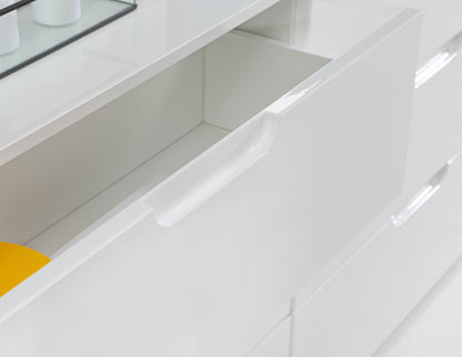 Serena Wide Chest of 4 Drawers and 2 Doors in White/White High Gloss