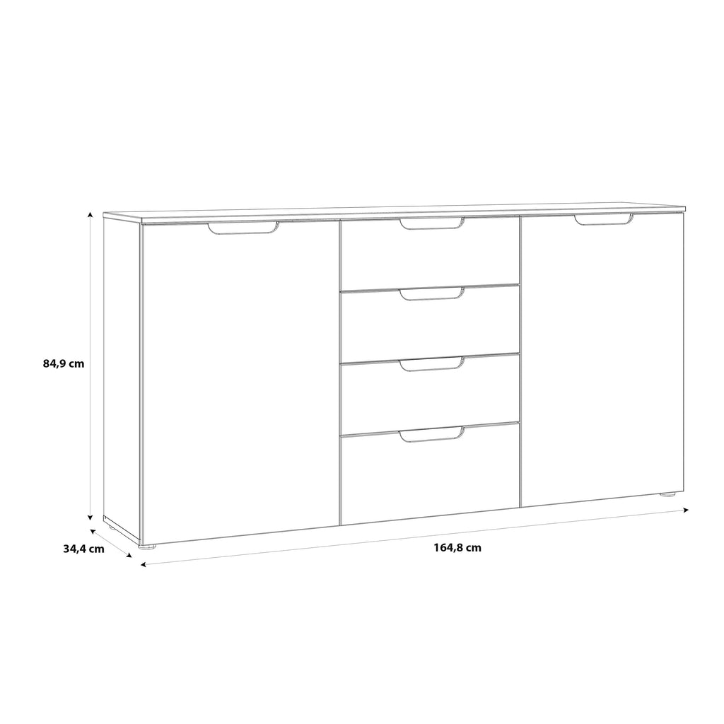Serena Wide Chest of 4 Drawers and 2 Doors in White/White High Gloss