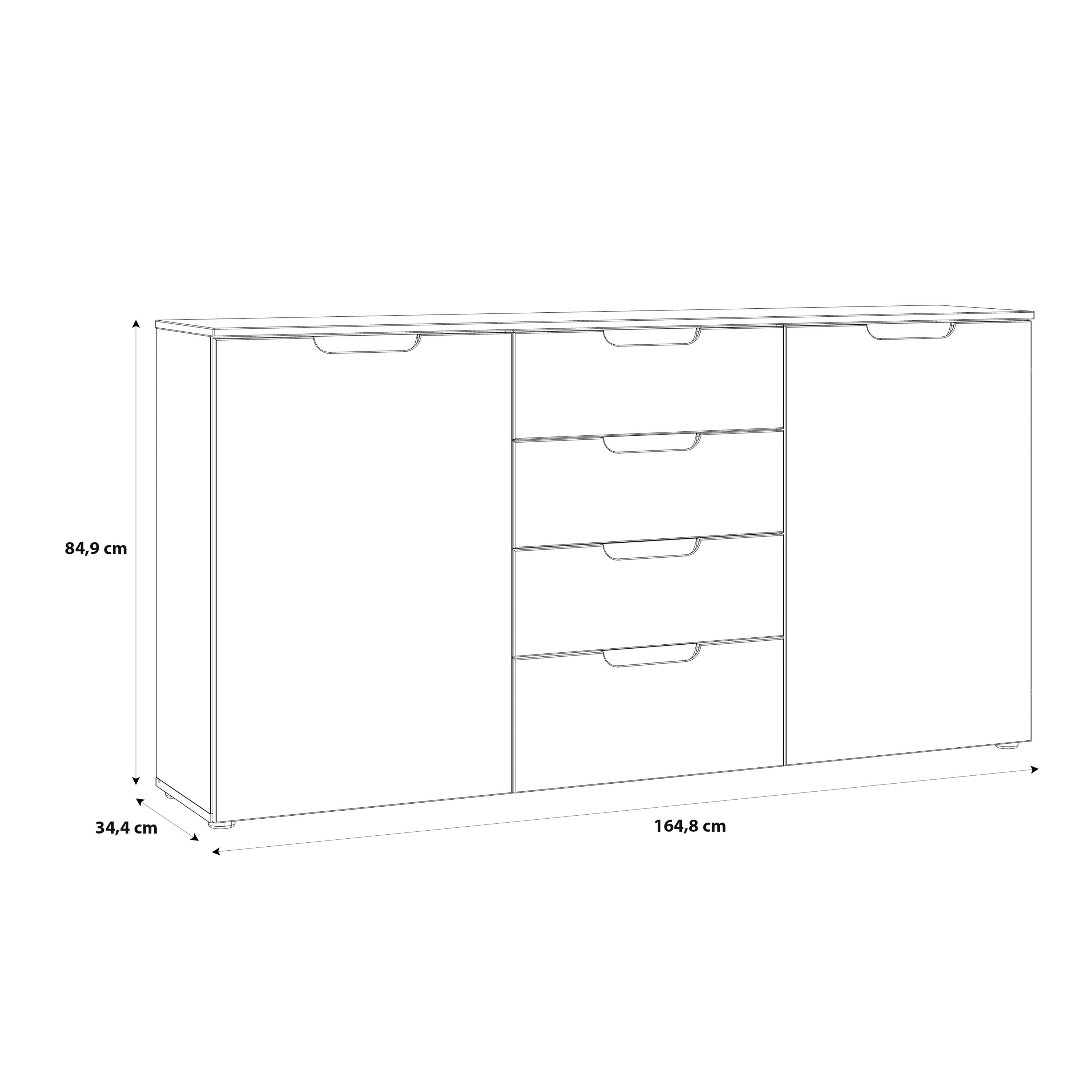 Serena Wide Chest of 4 Drawers and 2 Doors in White/White High Gloss