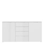 Serena Wide Chest of 4 Drawers and 2 Doors in White/White High Gloss