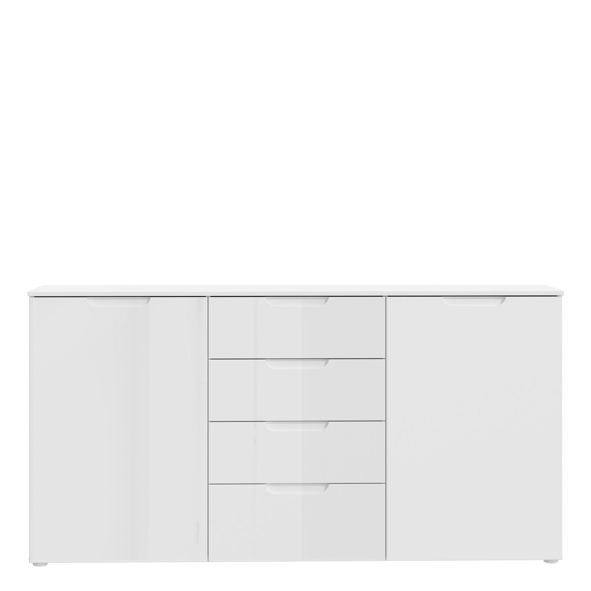 Serena Wide Chest of 4 Drawers and 2 Doors in White/White High Gloss