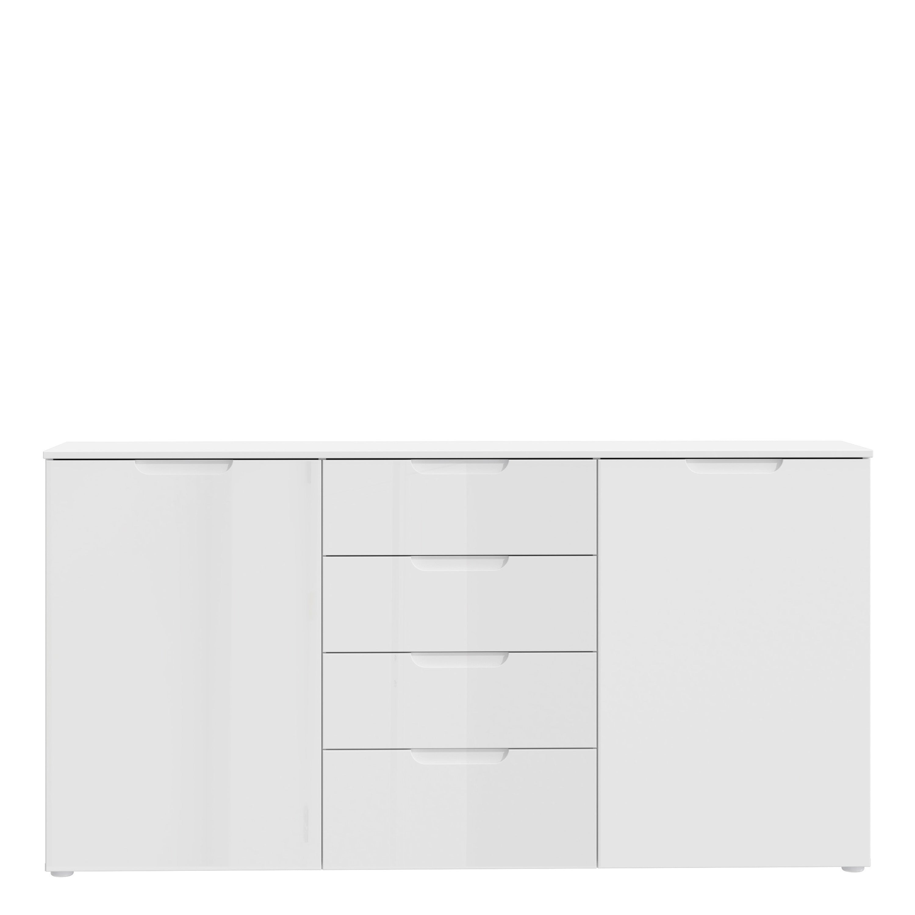 Serena Wide Chest of 4 Drawers and 2 Doors in White/White High Gloss