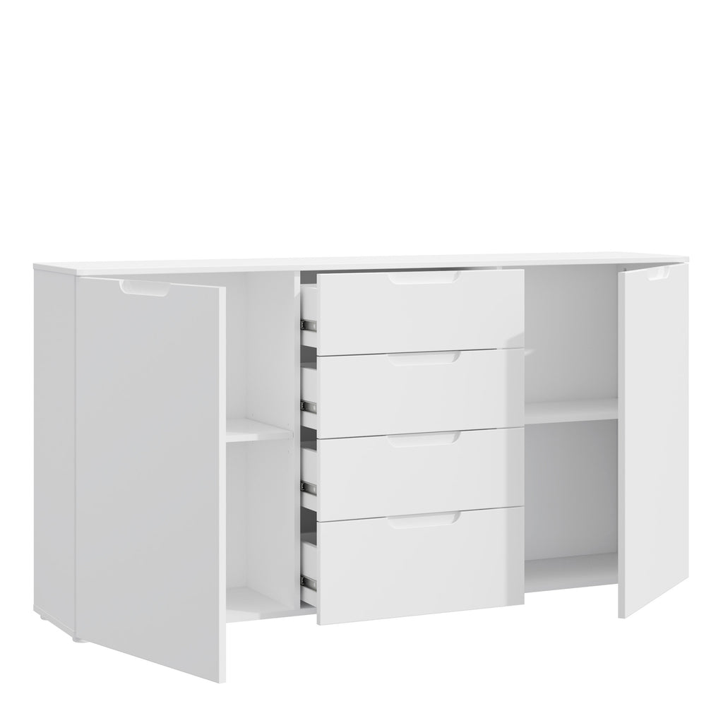 Serena Wide Chest of 4 Drawers and 2 Doors in White/White High Gloss