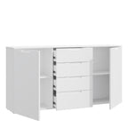 Serena Wide Chest of 4 Drawers and 2 Doors in White/White High Gloss