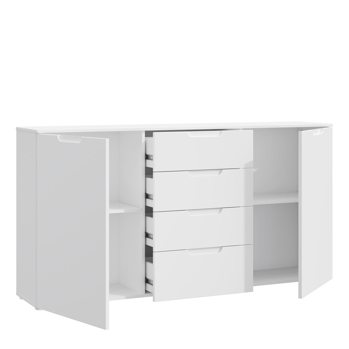 Serena Wide Chest of 4 Drawers and 2 Doors in White/White High Gloss