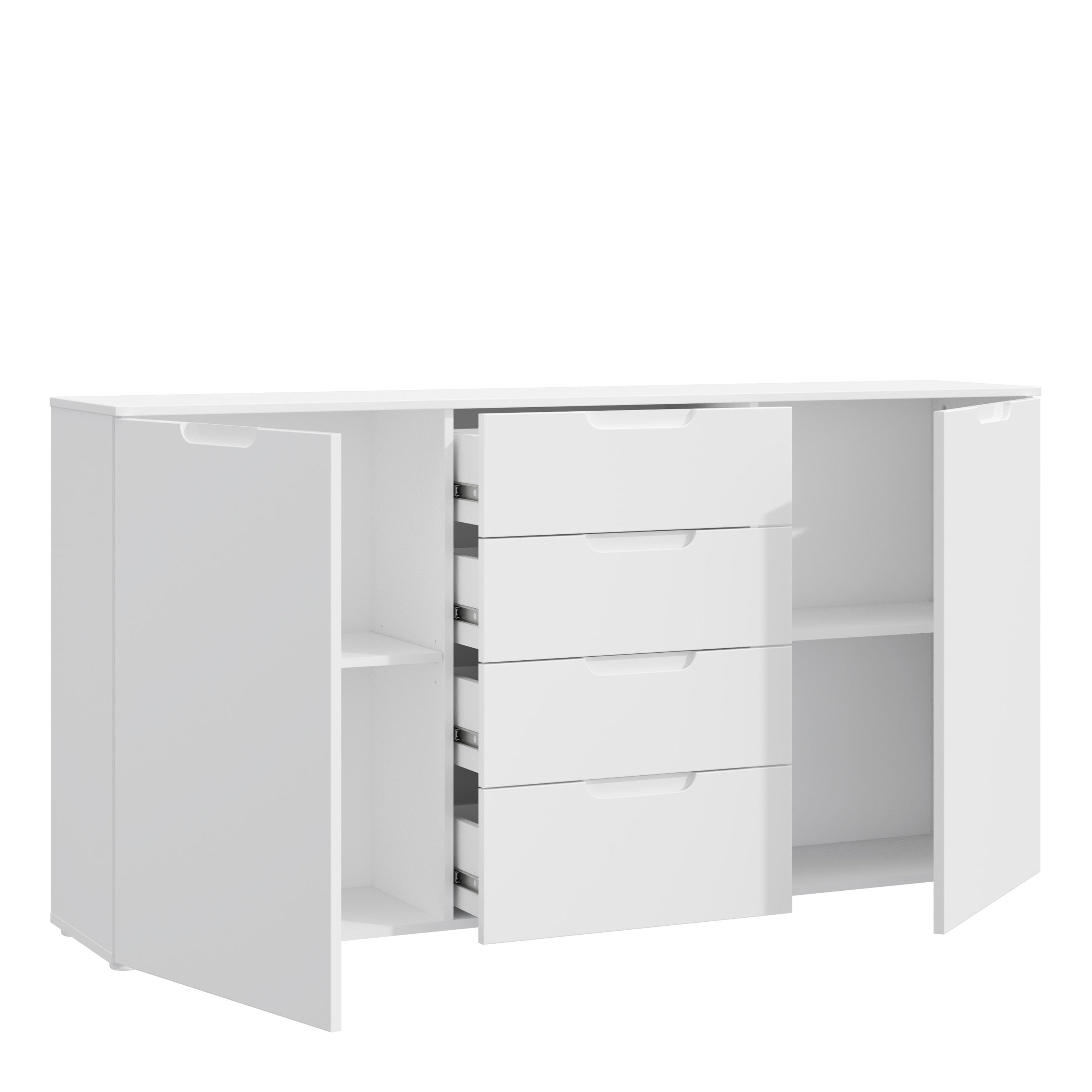 Serena Wide Chest of 4 Drawers and 2 Doors in White/White High Gloss