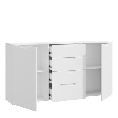 Serena Wide Chest of 4 Drawers and 2 Doors in White/White High Gloss