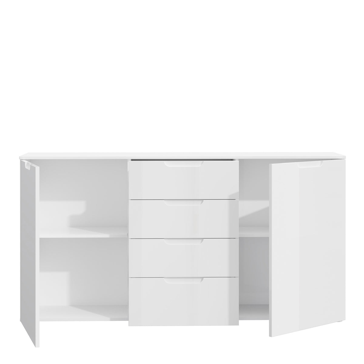 Serena Wide Chest of 4 Drawers and 2 Doors in White/White High Gloss