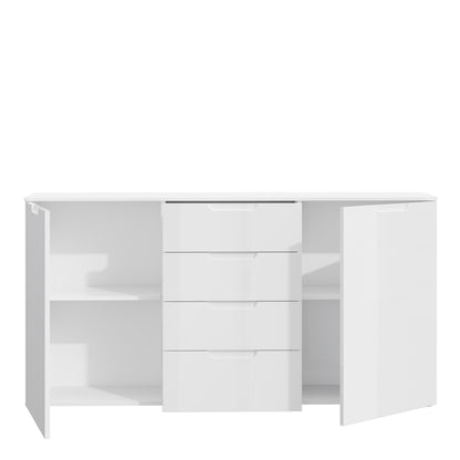 Serena Wide Chest of 4 Drawers and 2 Doors in White/White High Gloss
