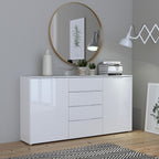 Serena Wide Chest of 4 Drawers and 2 Doors in White/White High Gloss