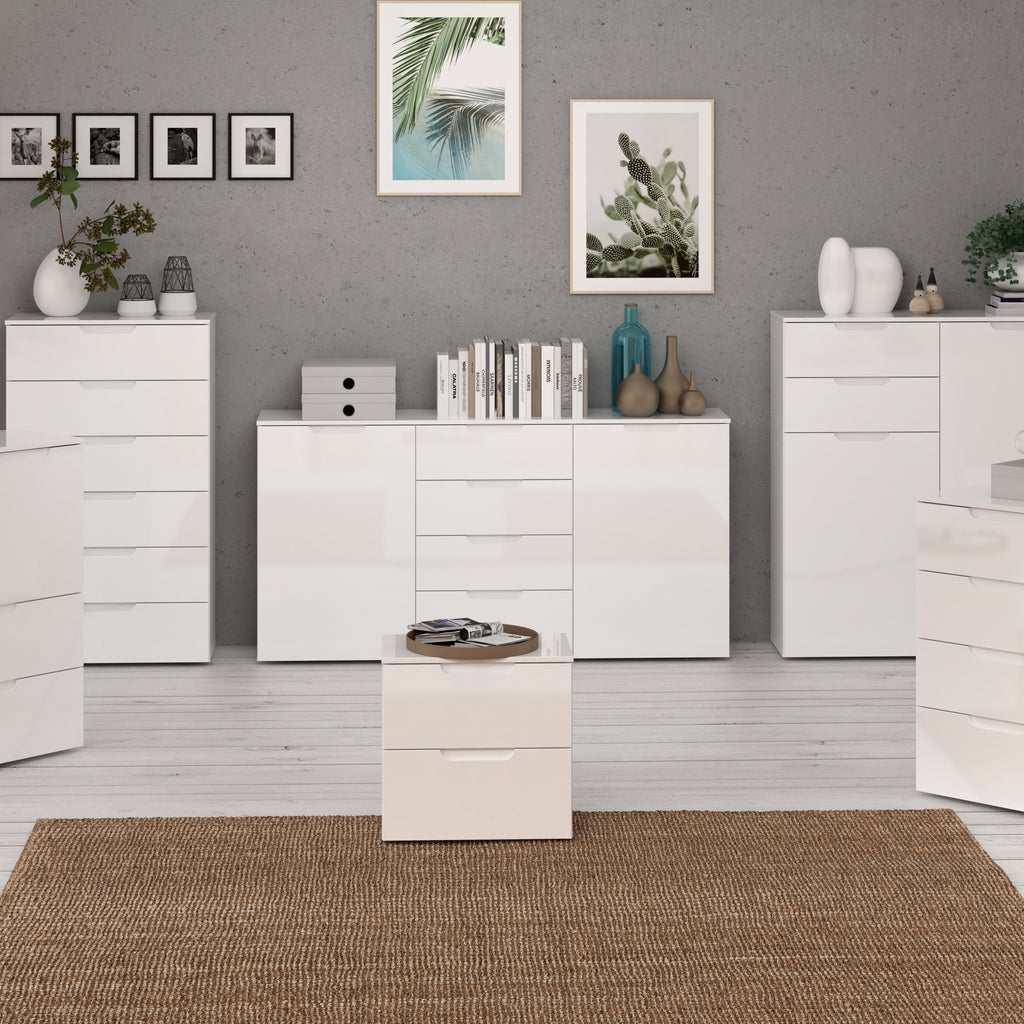 Serena Wide Chest of 4 Drawers and 2 Doors in White/White High Gloss