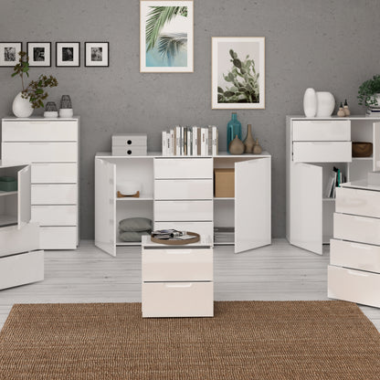Serena Wide Chest of 4 Drawers and 2 Doors in White/White High Gloss