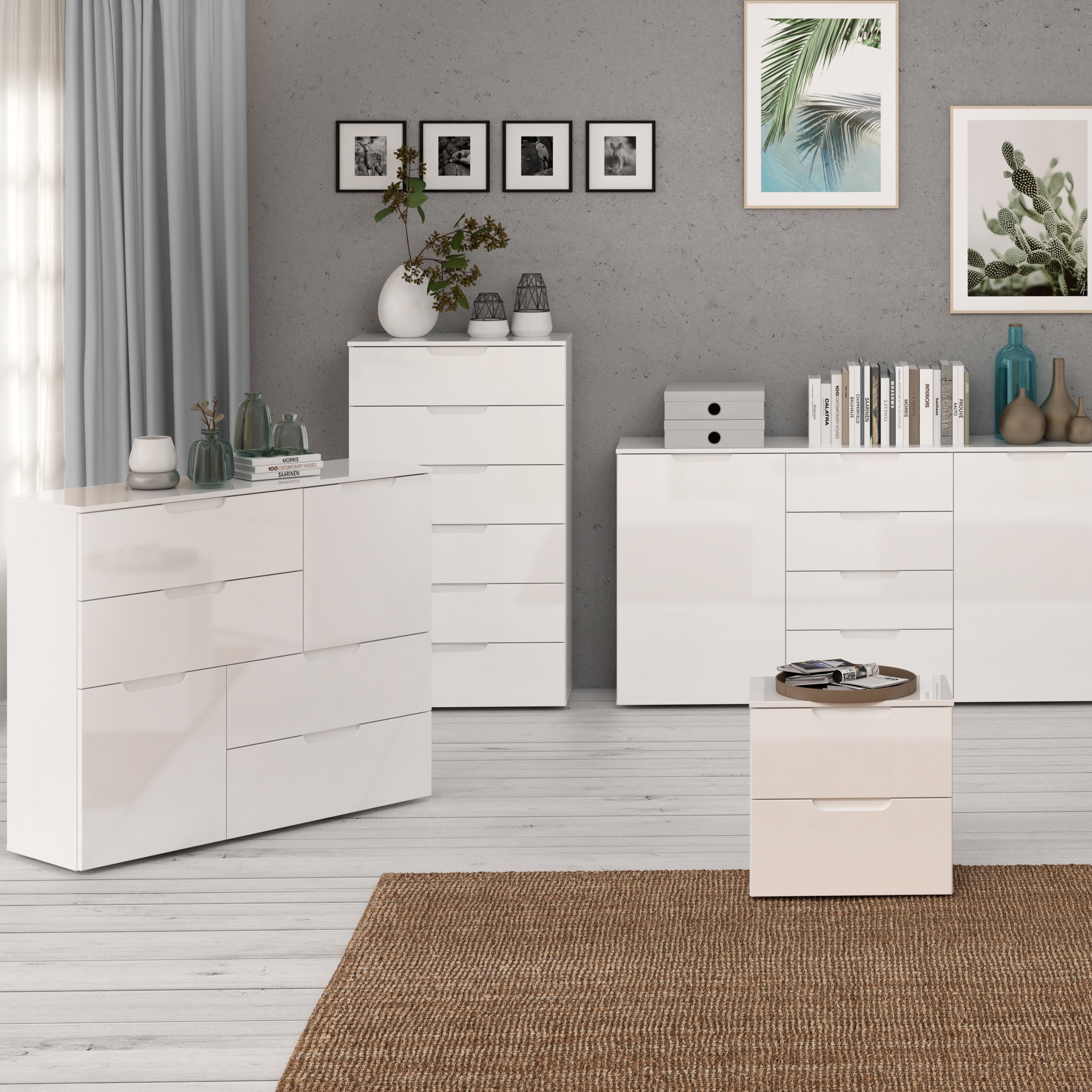 Serena Chest of 6 Drawers in White/White High Gloss