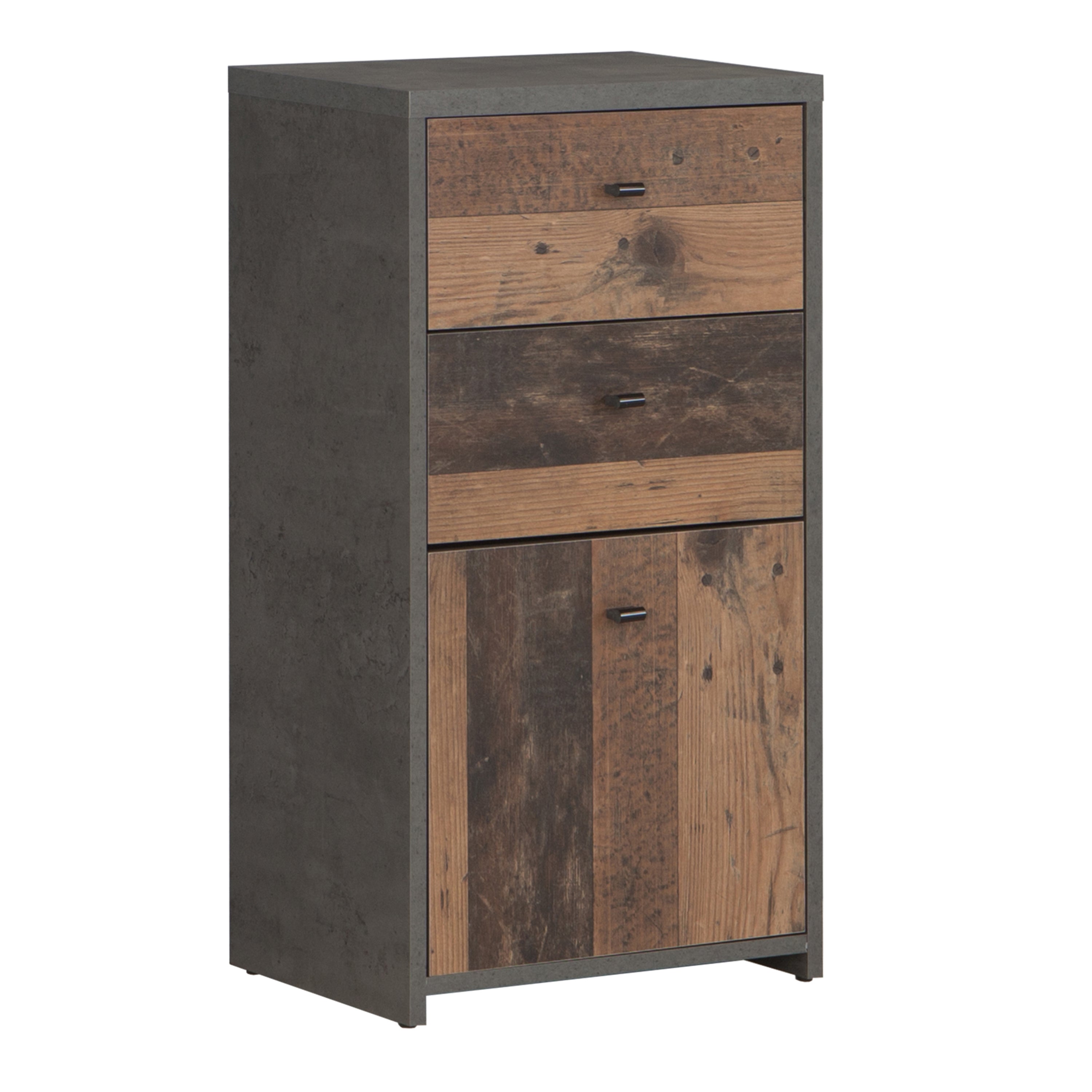Brent Storage Cabinet 2 Drawers 1 Door in Concrete Optic Dark Grey/Old - Wood Vintage
