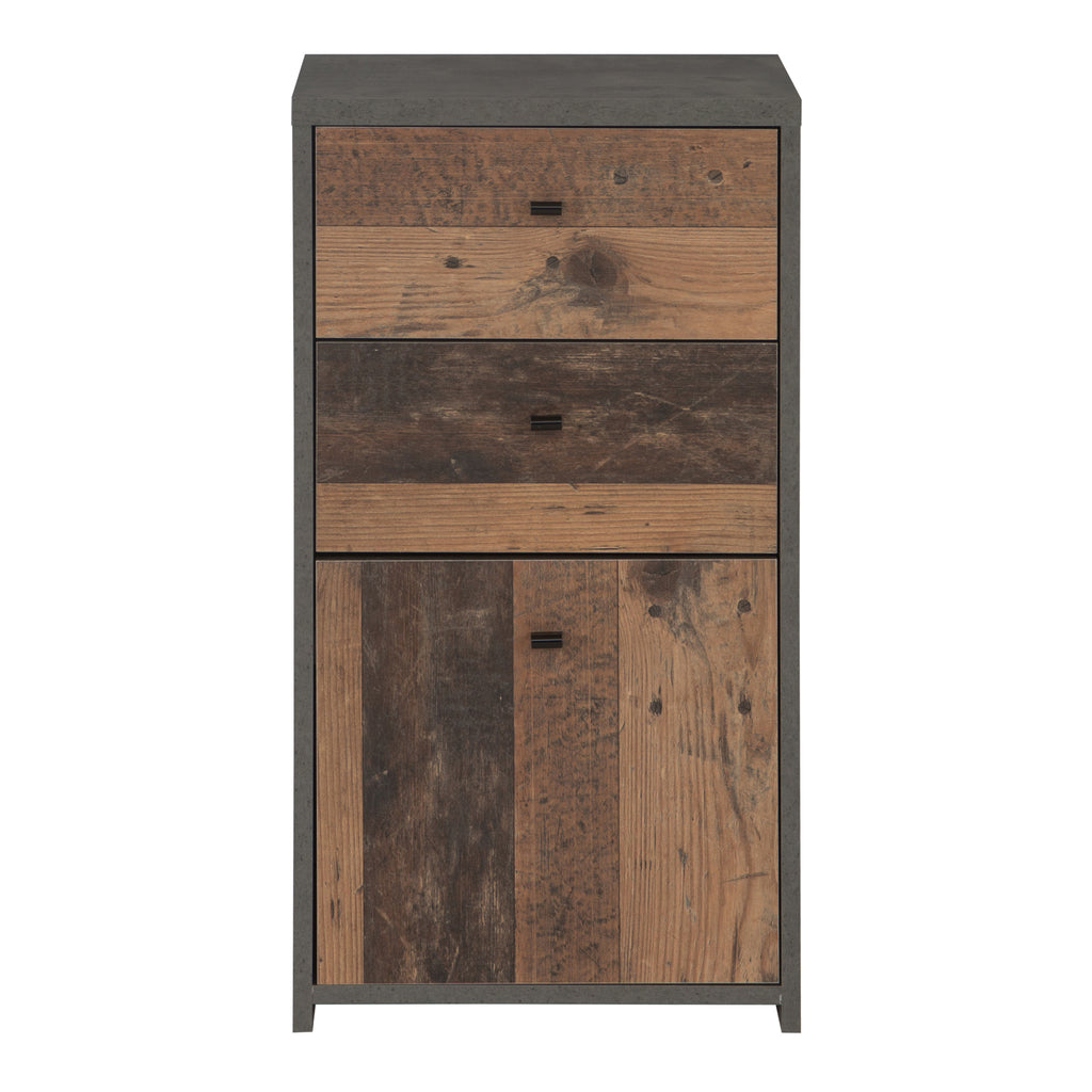 Brent Storage Cabinet 2 Drawers 1 Door in Concrete Optic Dark Grey/Old - Wood Vintage