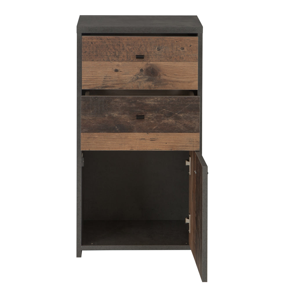 Brent Storage Cabinet 2 Drawers 1 Door in Concrete Optic Dark Grey/Old - Wood Vintage