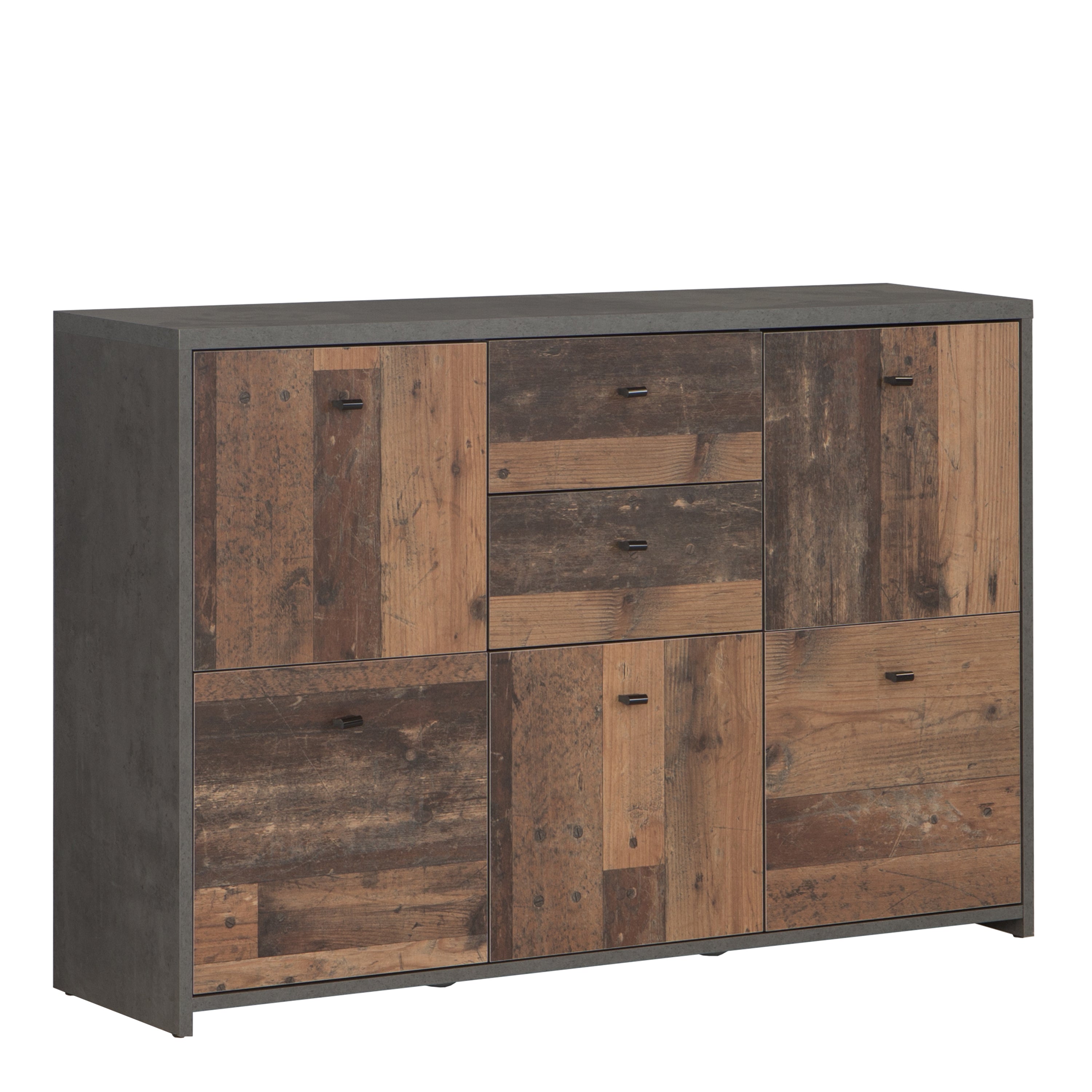 Brent Storage Cabinet with 2 Drawers and 5 Doors in Concrete Optic Dark Grey/Old - Wood Vintage
