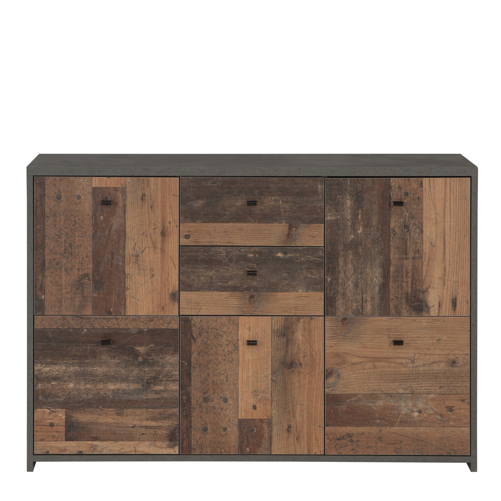 Brent Storage Cabinet with 2 Drawers and 5 Doors in Concrete Optic Dark Grey/Old - Wood Vintage