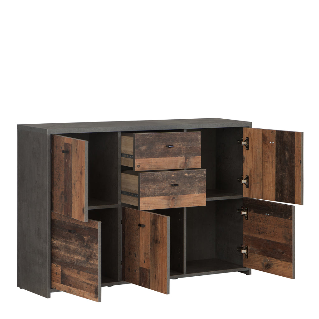 Brent Storage Cabinet with 2 Drawers and 5 Doors in Concrete Optic Dark Grey/Old - Wood Vintage