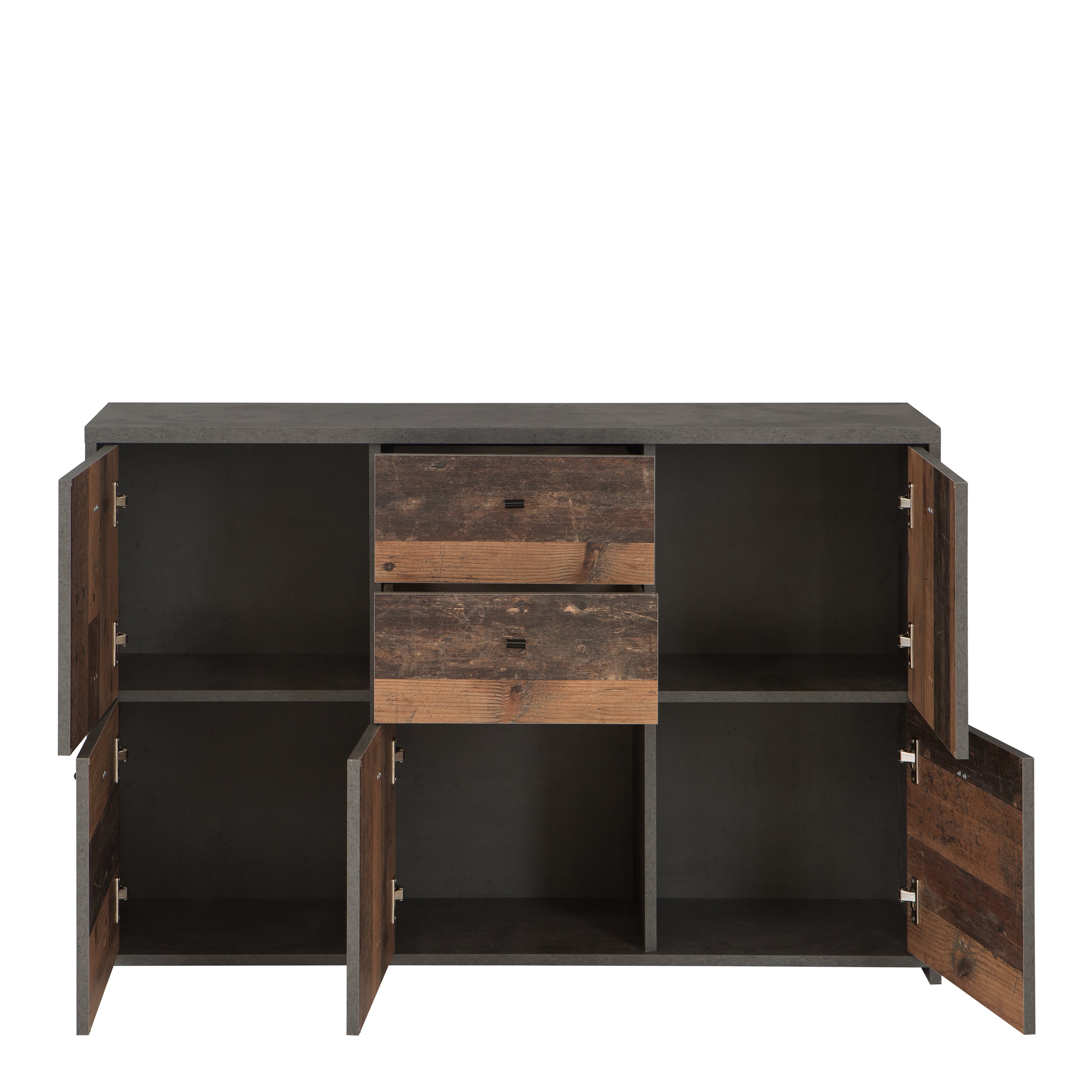 Brent Storage Cabinet with 2 Drawers and 5 Doors in Concrete Optic Dark Grey/Old - Wood Vintage