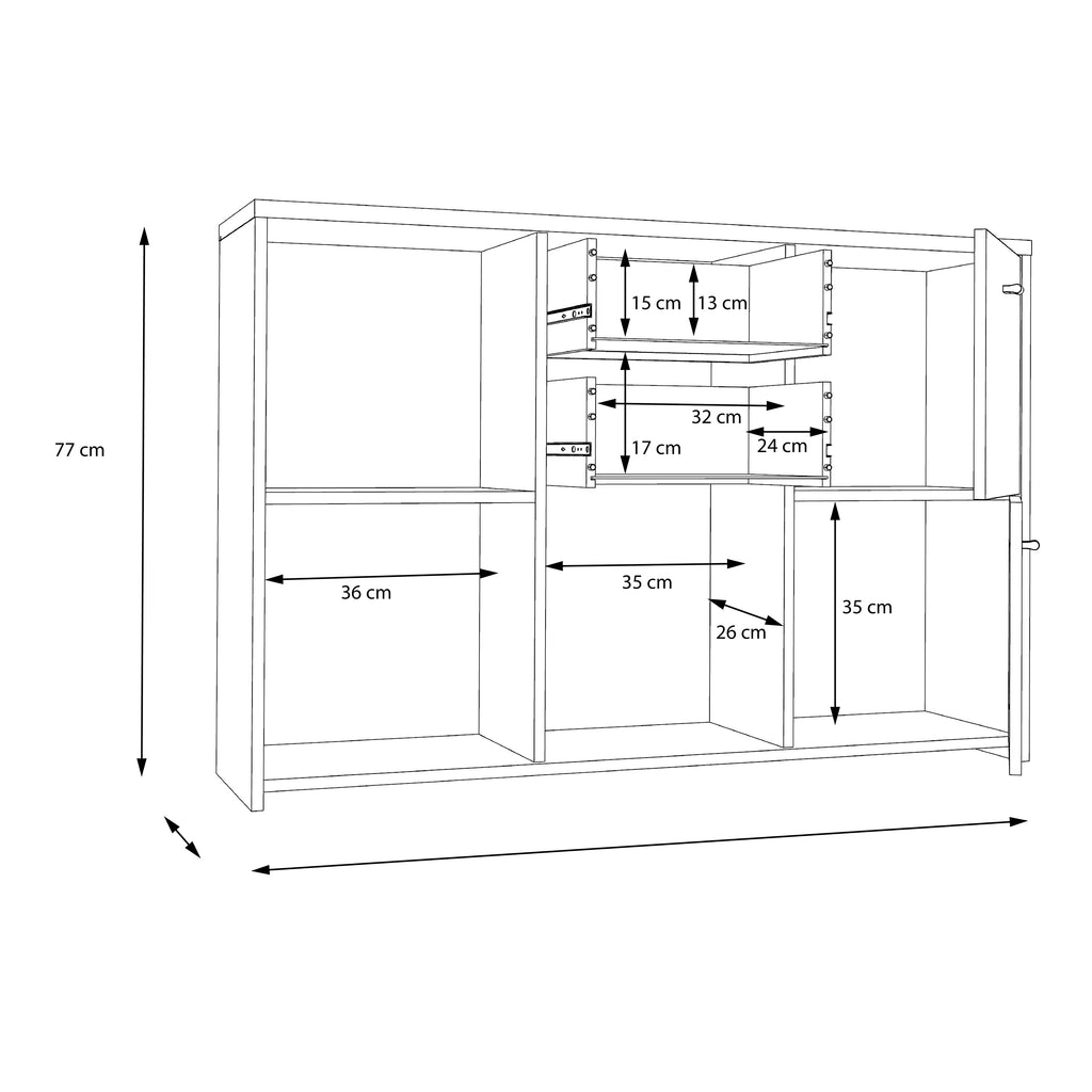 Brent Storage Cabinet with 2 Drawers and 5 Doors in Concrete Optic Dark Grey/Old - Wood Vintage