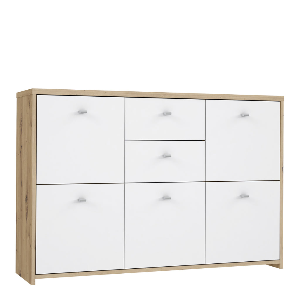 Brent Storage Cabinet with 2 Drawers and 5 Doors in Artisan Oak/White