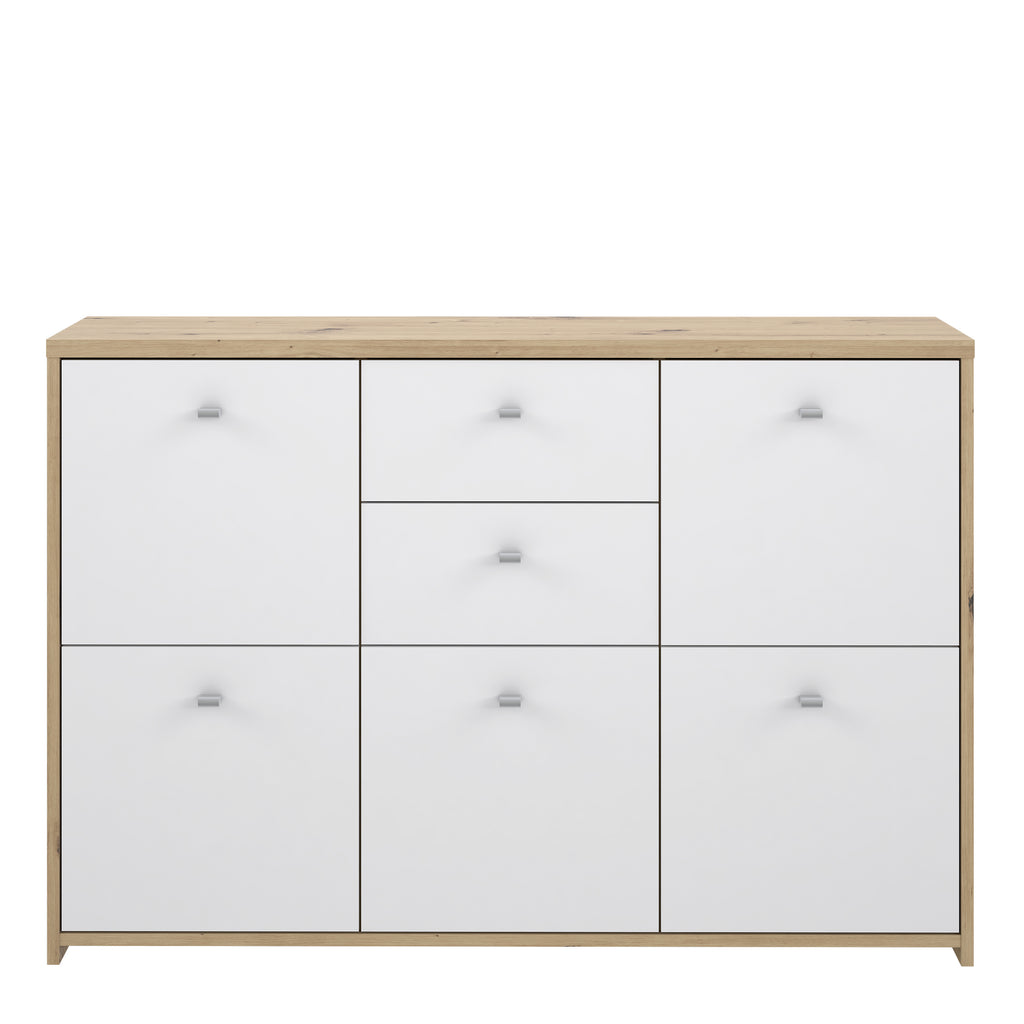 Brent Storage Cabinet with 2 Drawers and 5 Doors in Artisan Oak/White