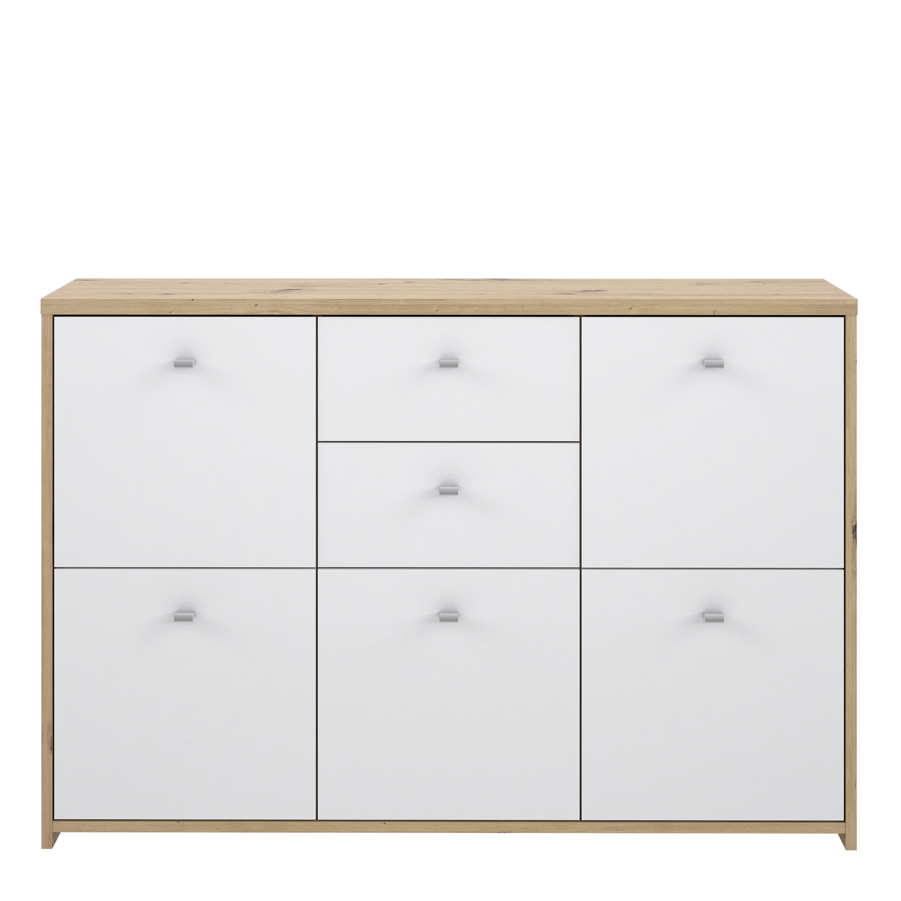 Brent Storage Cabinet with 2 Drawers and 5 Doors in Artisan Oak/White
