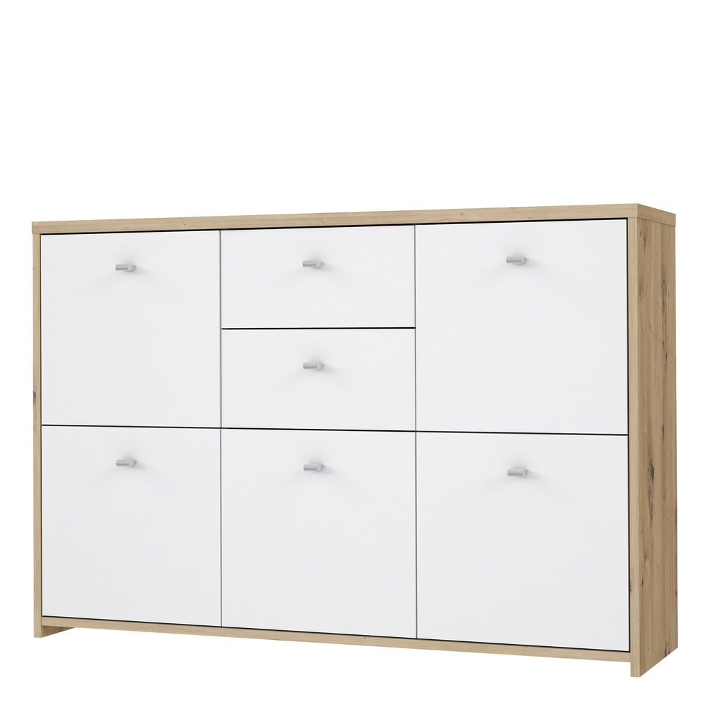 Brent Storage Cabinet with 2 Drawers and 5 Doors in Artisan Oak/White