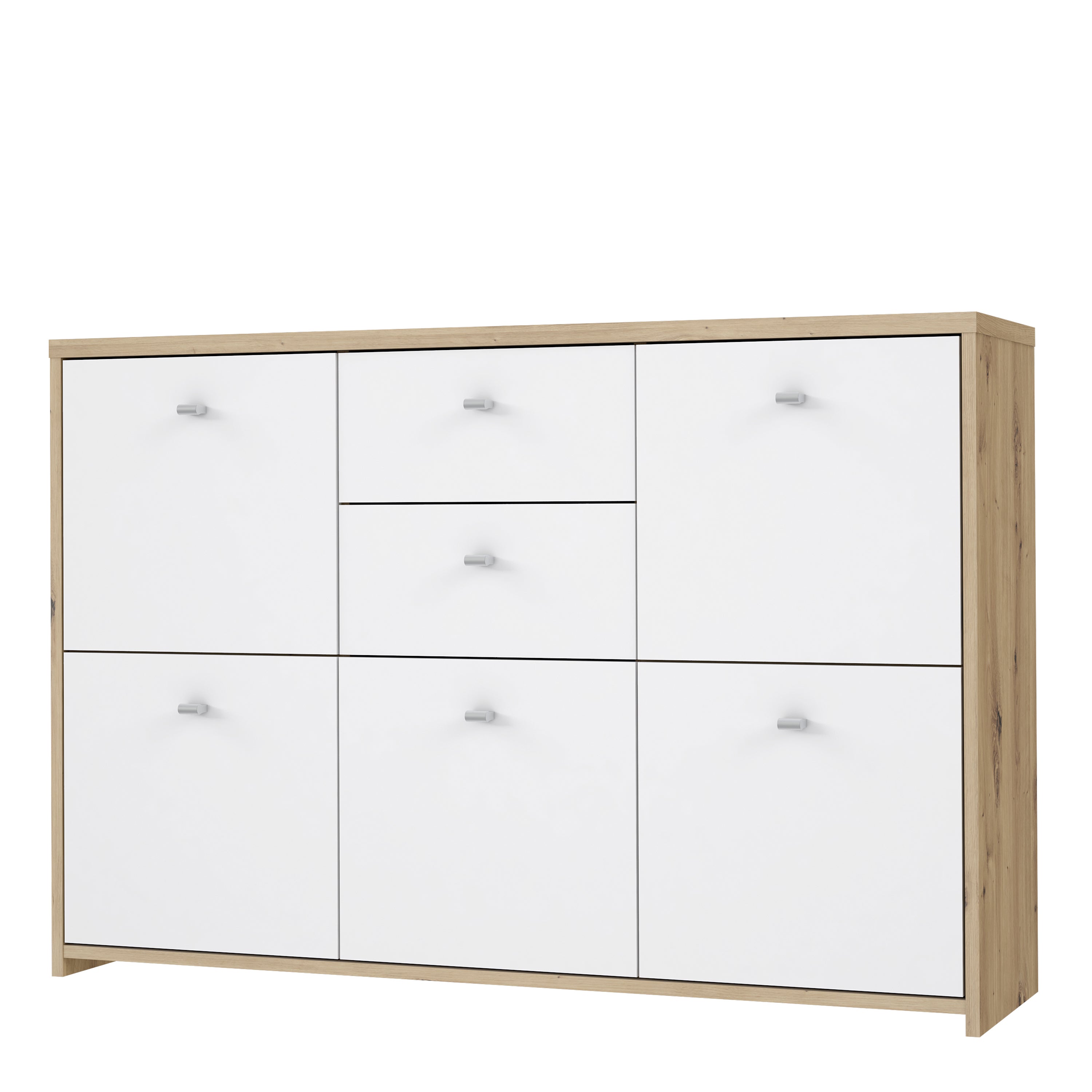 Brent Storage Cabinet with 2 Drawers and 5 Doors in Artisan Oak/White