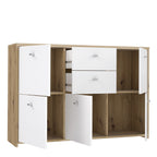 Brent Storage Cabinet with 2 Drawers and 5 Doors in Artisan Oak/White