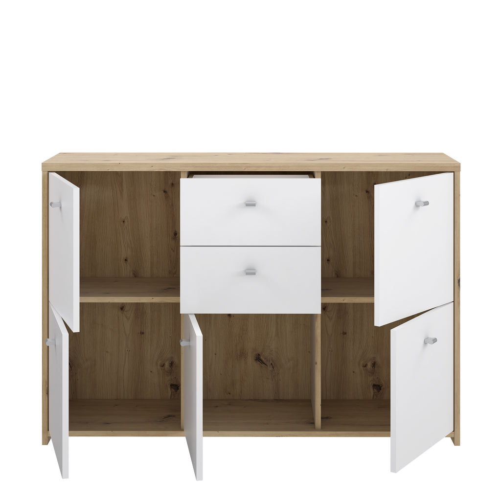 Brent Storage Cabinet with 2 Drawers and 5 Doors in Artisan Oak/White