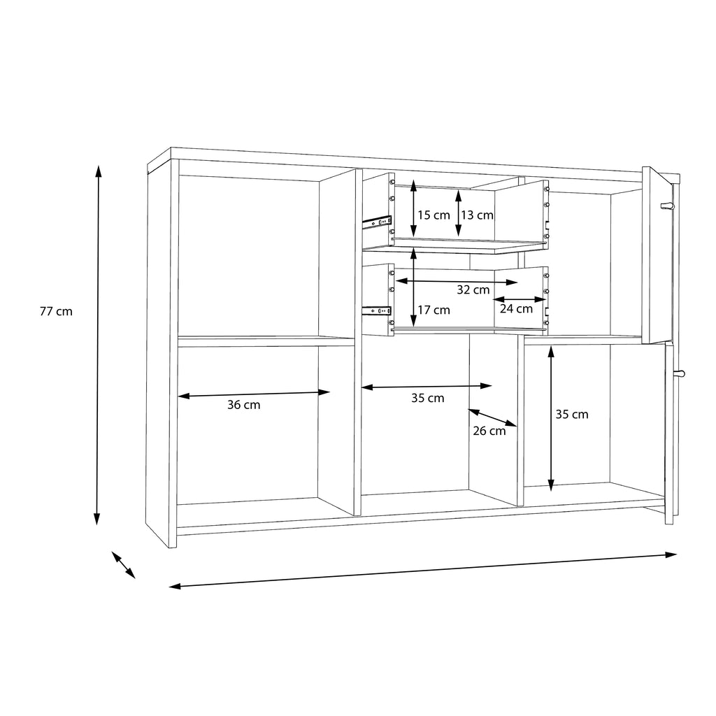 Brent Storage Cabinet with 2 Drawers and 5 Doors in Artisan Oak/White