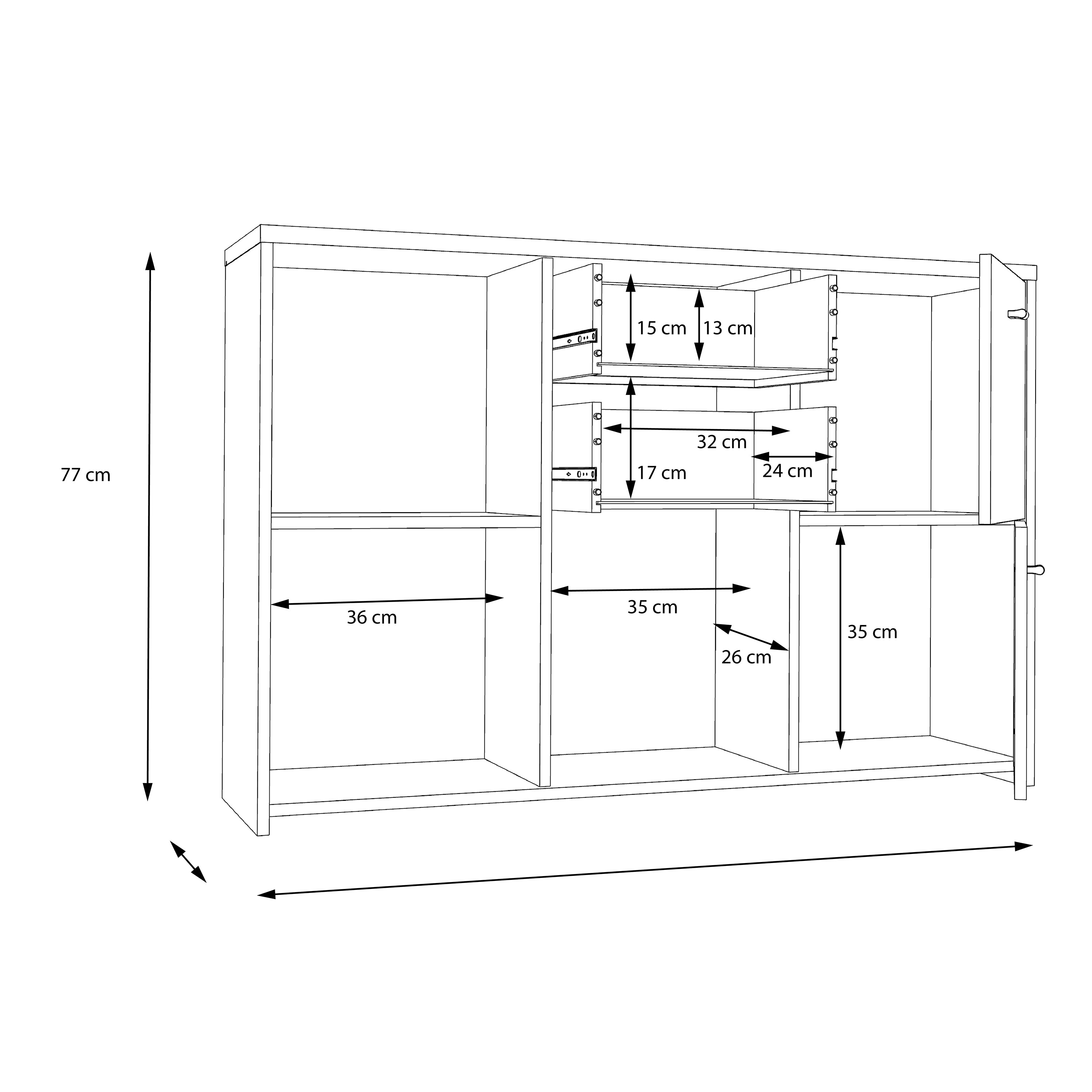 Brent Storage Cabinet with 2 Drawers and 5 Doors in Artisan Oak/White