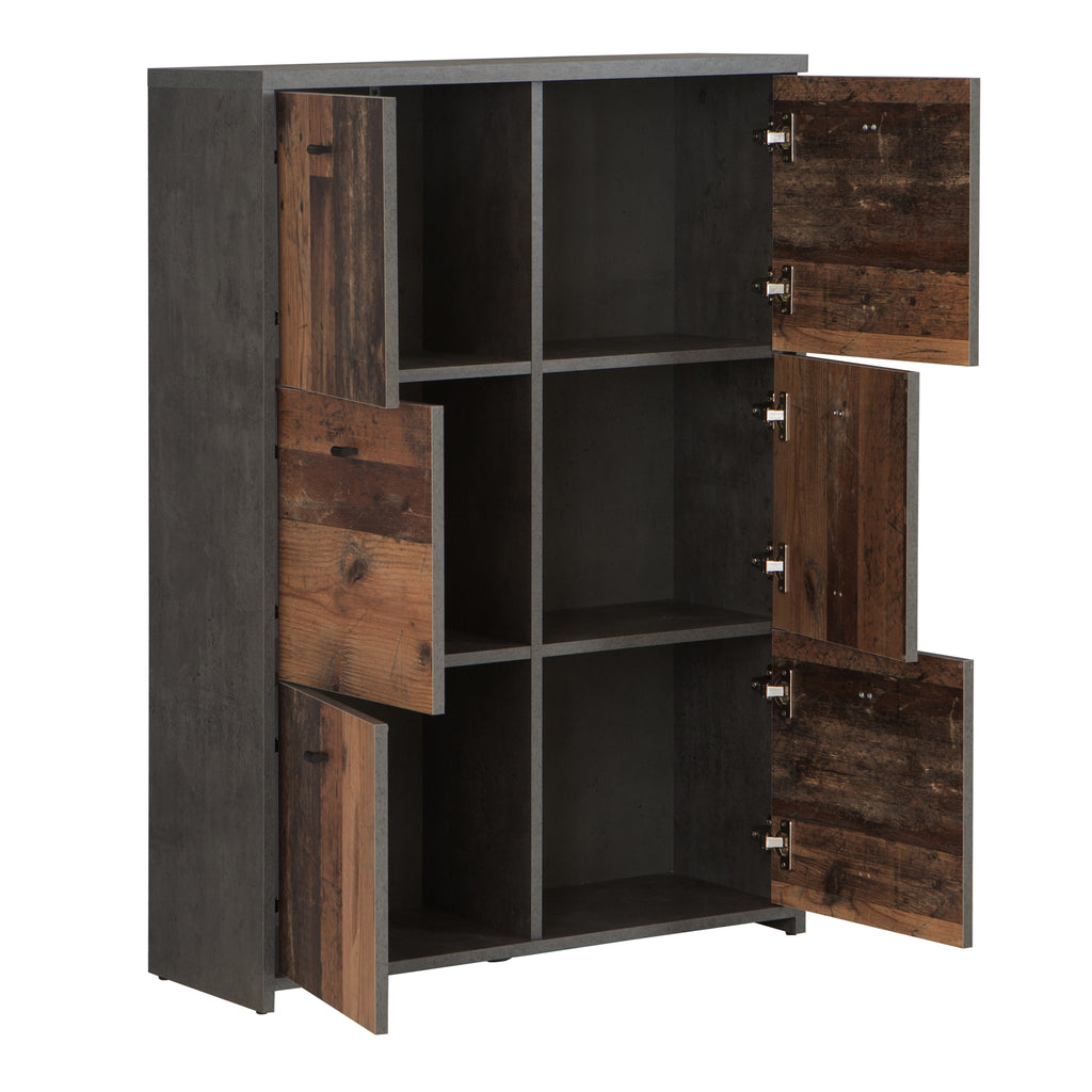 Brent Storage Cabinet with 6 Doors in Concrete Optic Dark Grey/Old - Wood Vintage