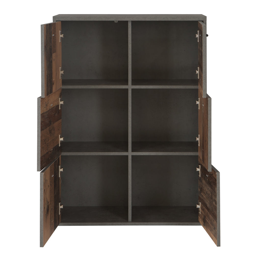 Brent Storage Cabinet with 6 Doors in Concrete Optic Dark Grey/Old - Wood Vintage