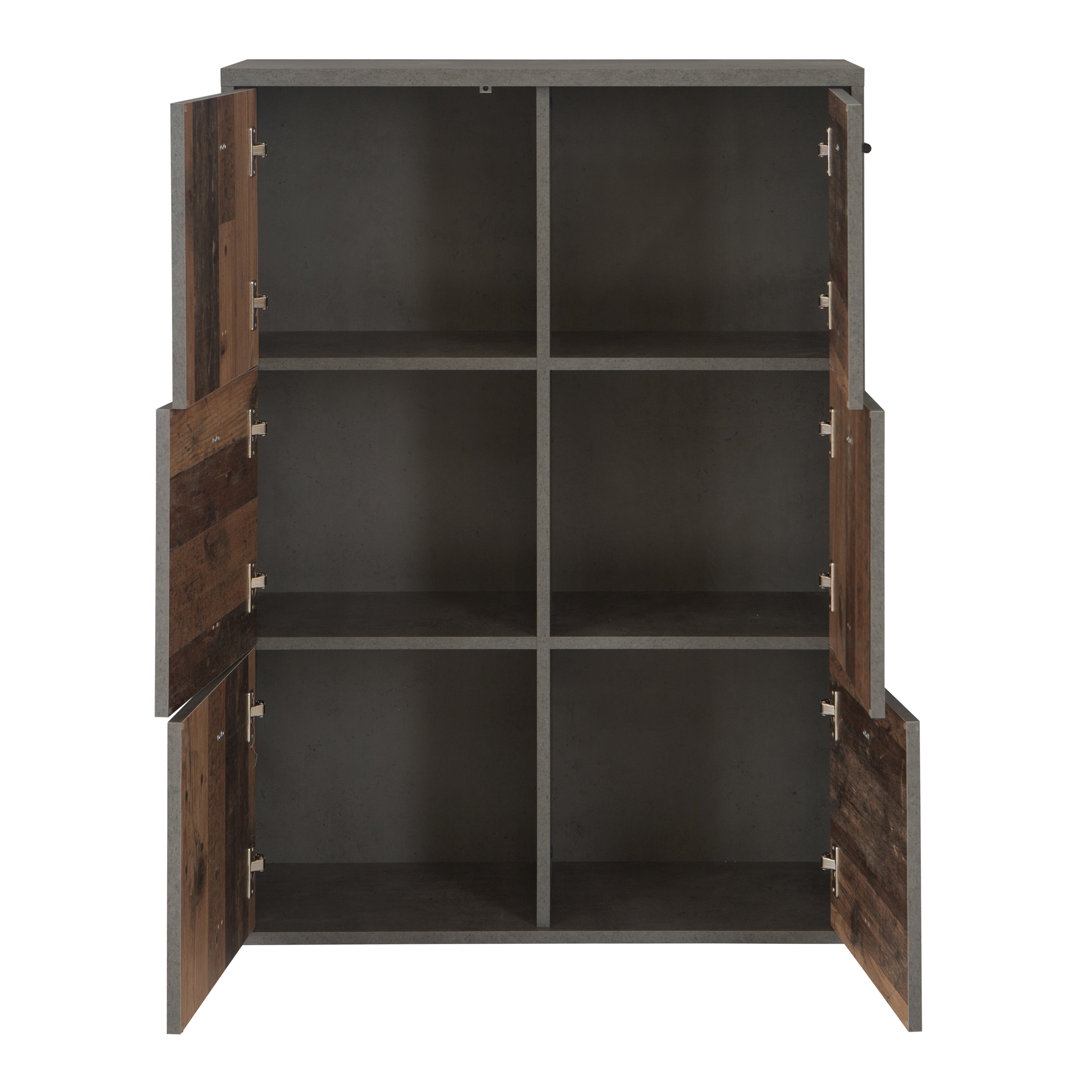 Brent Storage Cabinet with 6 Doors in Concrete Optic Dark Grey/Old - Wood Vintage