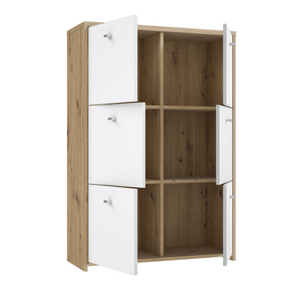 Brent Storage Cabinet with 6 Doors in Artisan Oak/White