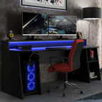 Tezaur Wide Black Gaming Desk with Colour Changing LED