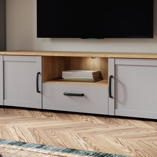 Balmoral TV Unit Inc. LED Light in Riviera Oak/Grey Oak