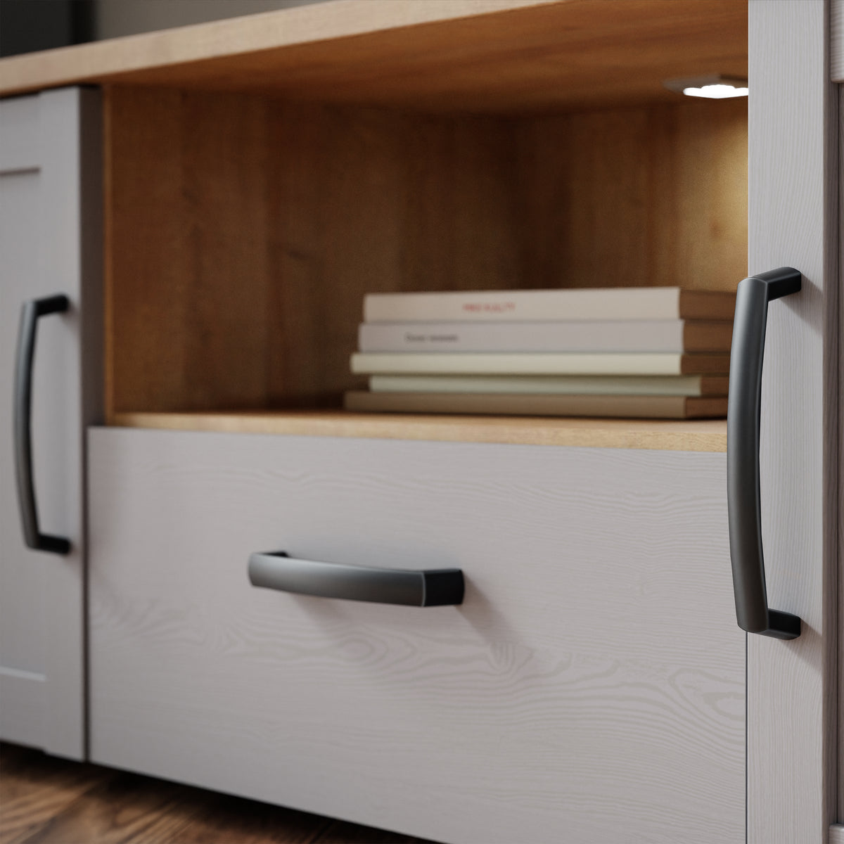 Balmoral TV Unit Inc. LED Light in Riviera Oak/Grey Oak