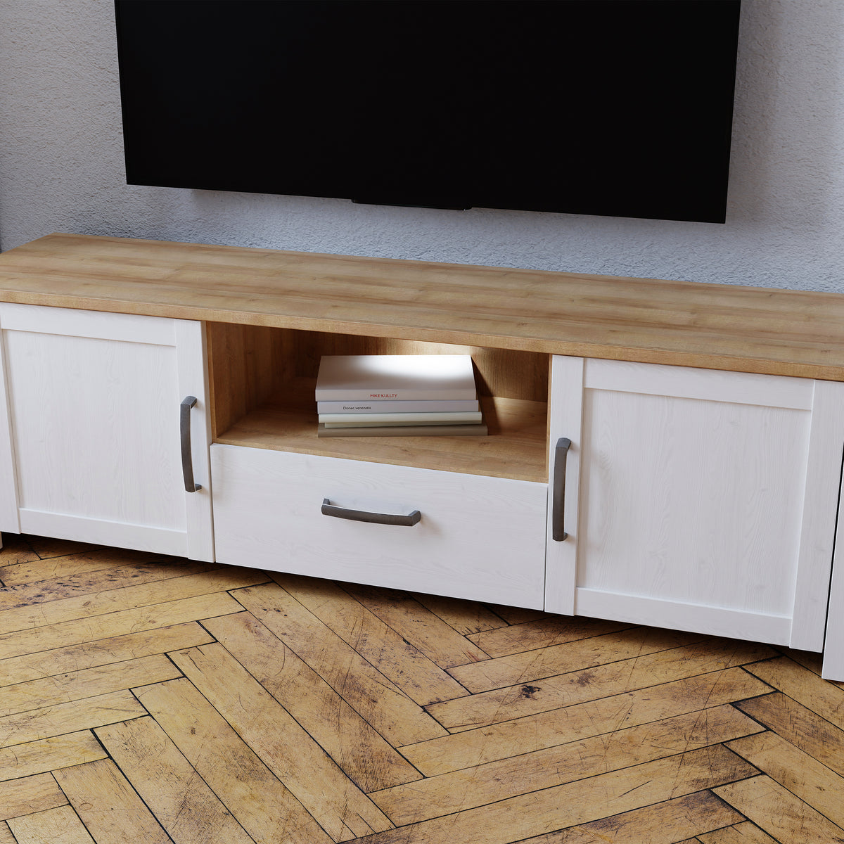 Balmoral TV Unit inc. LED Light in Riviera Oak/White
