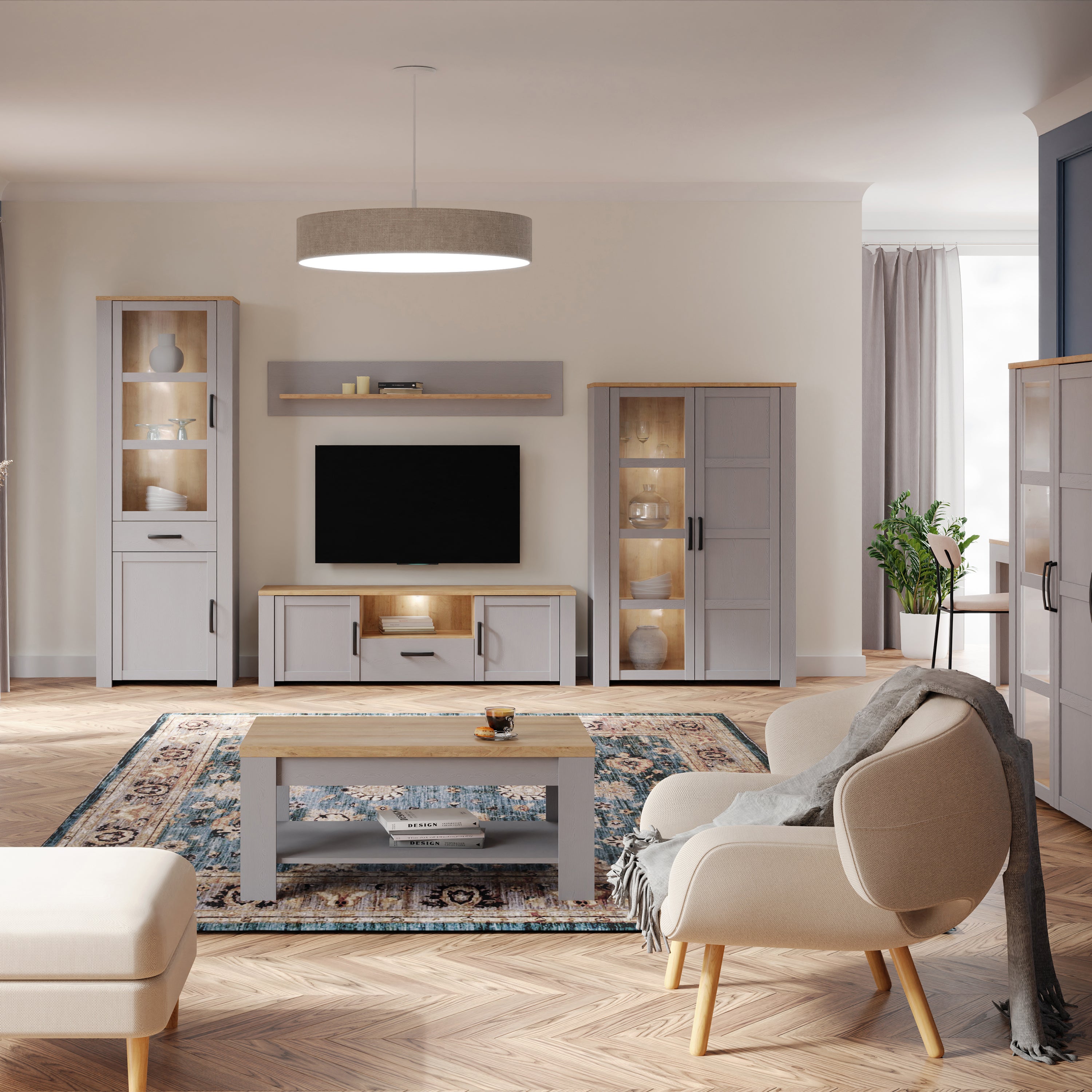Balmoral Display Cabinet inc. 2x LED Lights in Riviera Oak/Grey Oak