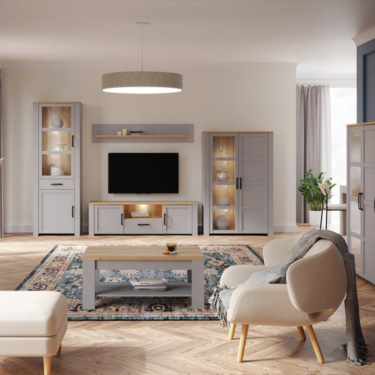 Balmoral Display Cabinet inc. 2x LED Lights in Riviera Oak/Grey Oak