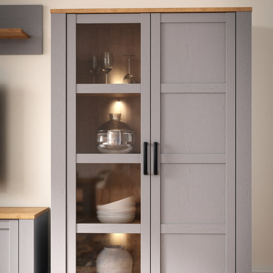 Balmoral Display Cabinet inc. 2x LED Lights in Riviera Oak/Grey Oak
